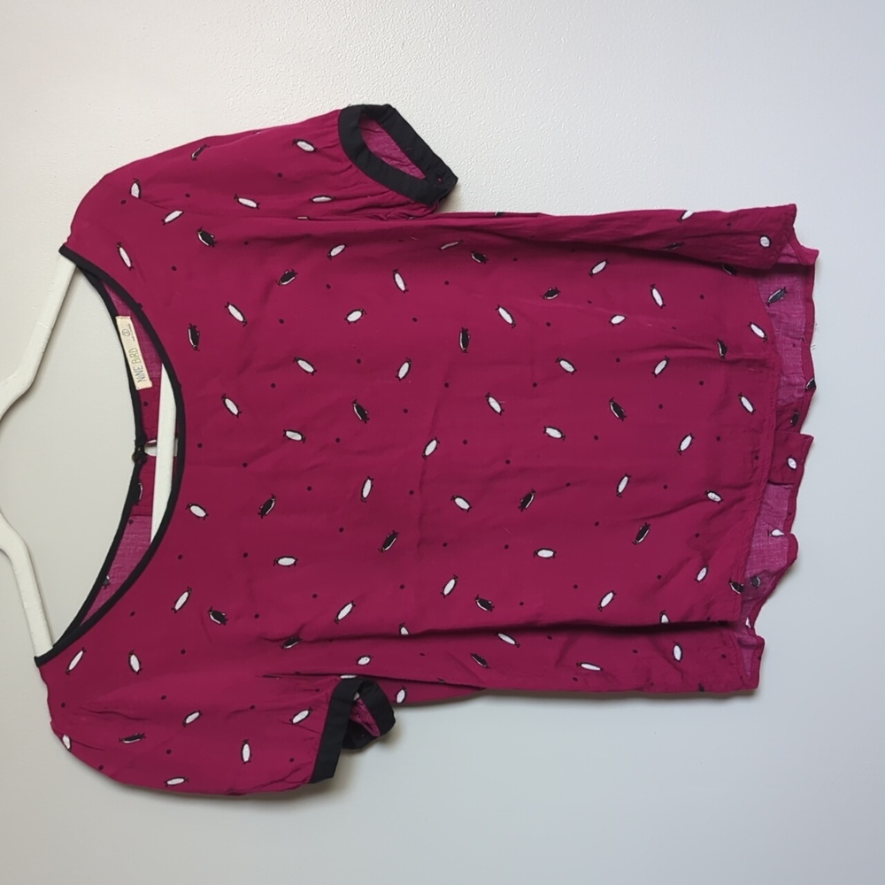 Cute fuchsia and penguin print shirt/blouse